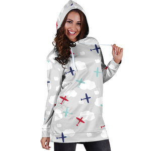 Airplane Cloud Grey Background Women'S Hoodie Dress