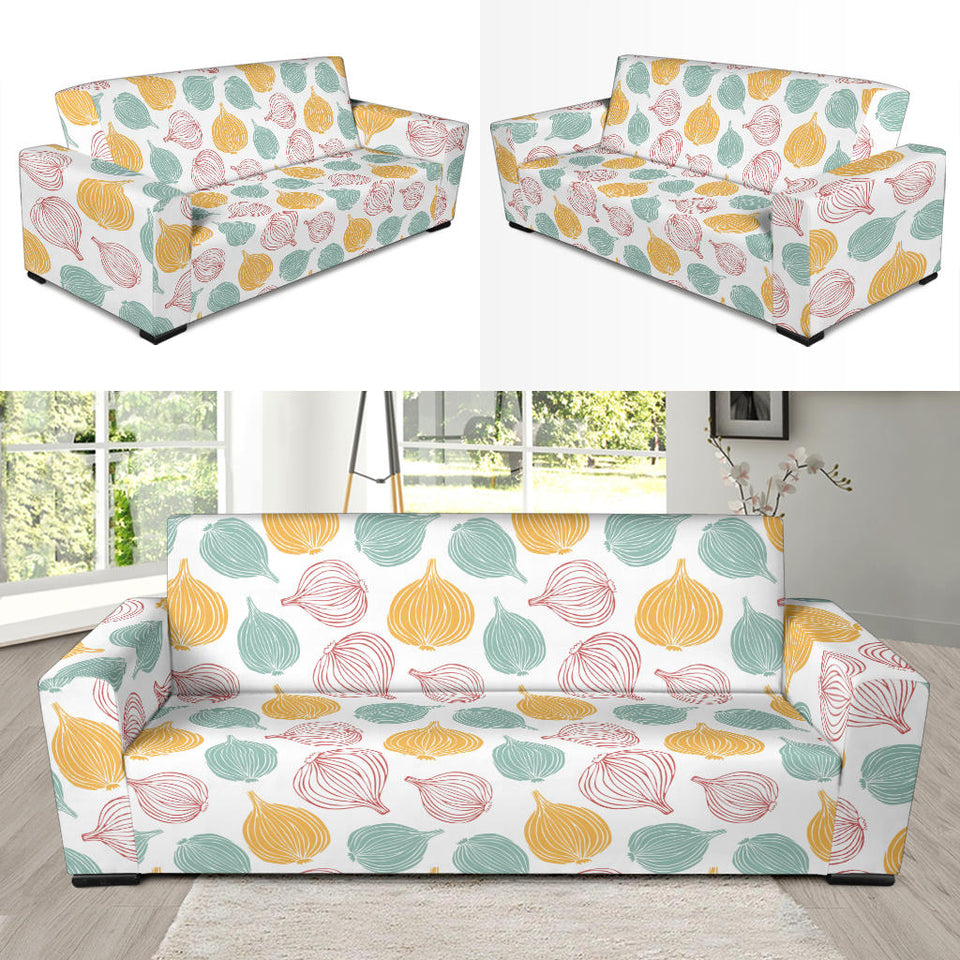 Colorful Onions White Background Sofa Slipcover