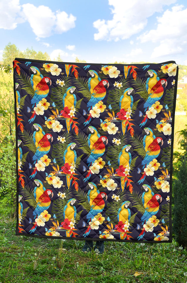 Colorful Parrot Flower Pattern Premium Quilt