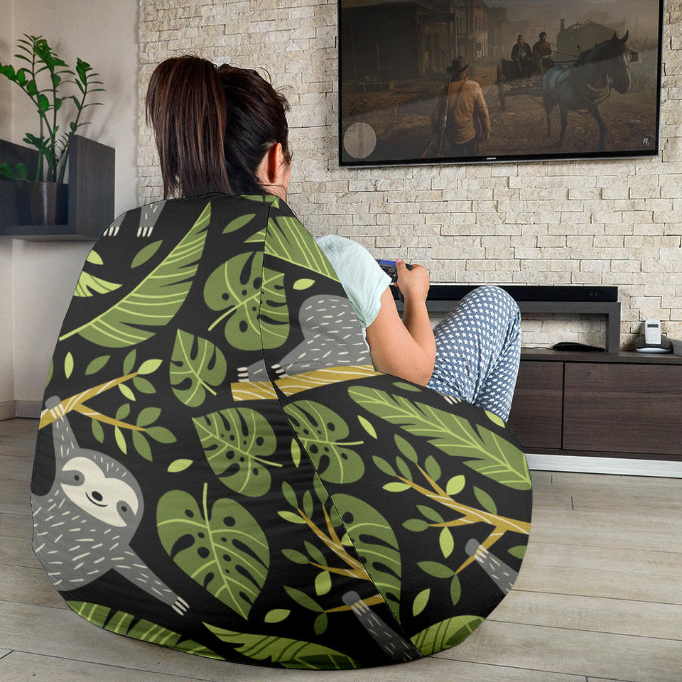 Cute Sloths Tropical Palm Leaves Black Background Bean Bag Cover