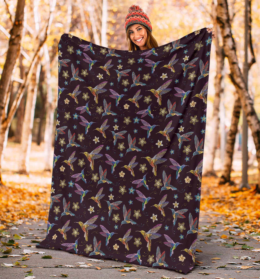 Hummingbird Pattern Print Design 04 Premium Blanket