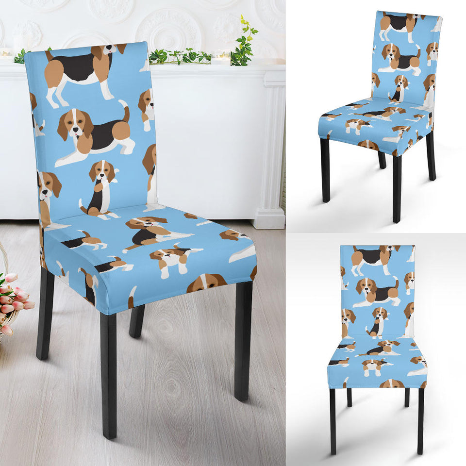 Beagle Dog Blue Background Pattern Dining Chair Slipcover
