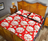 Cute Maneki Neko Lucky Cat red background Quilt Bed Set