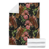 Horse Head Wild Roses Pattern Premium Blanket