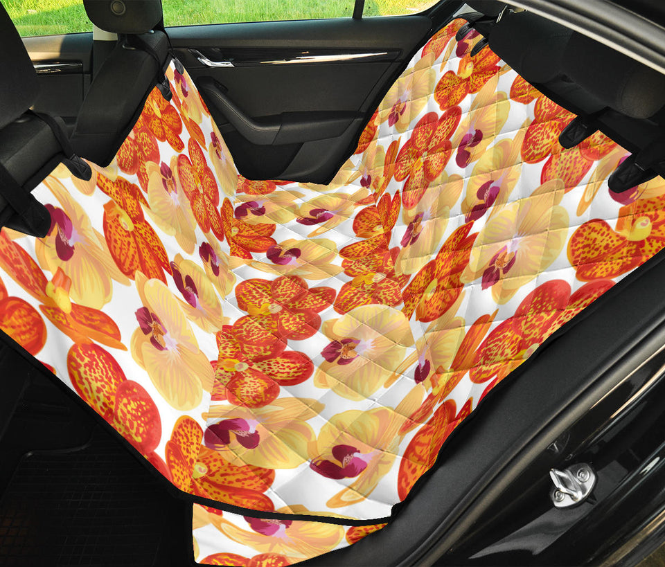 Orange Yellow Orchid Flower Pattern Background Dog Car Seat Covers