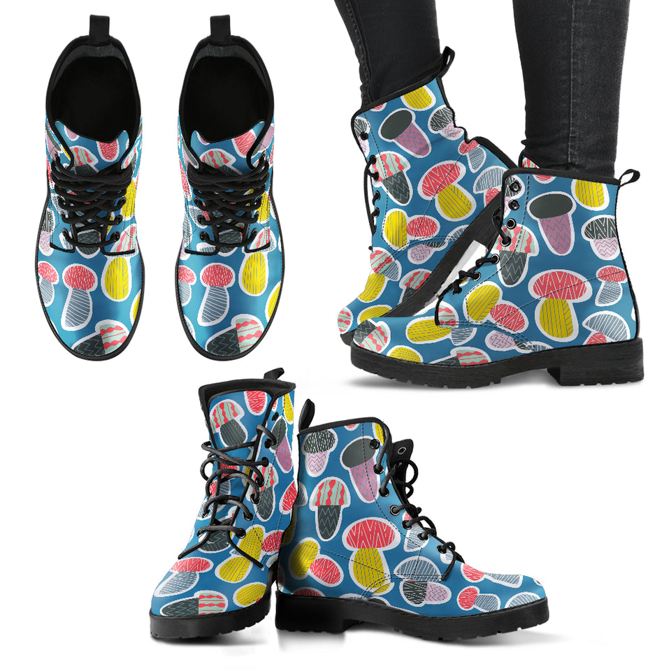 Colorful Mushroom Design Pattern Leather Boots
