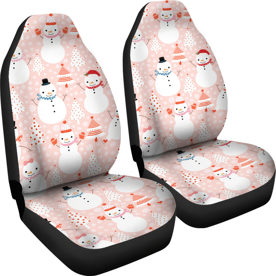 Cute Snowman Christmas Tree Snowpink Background  Universal Fit Car Seat Covers