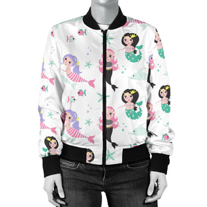 Cute Mermaid Dolphin Fish Starfish Pattern Women'S Bomber Jacket