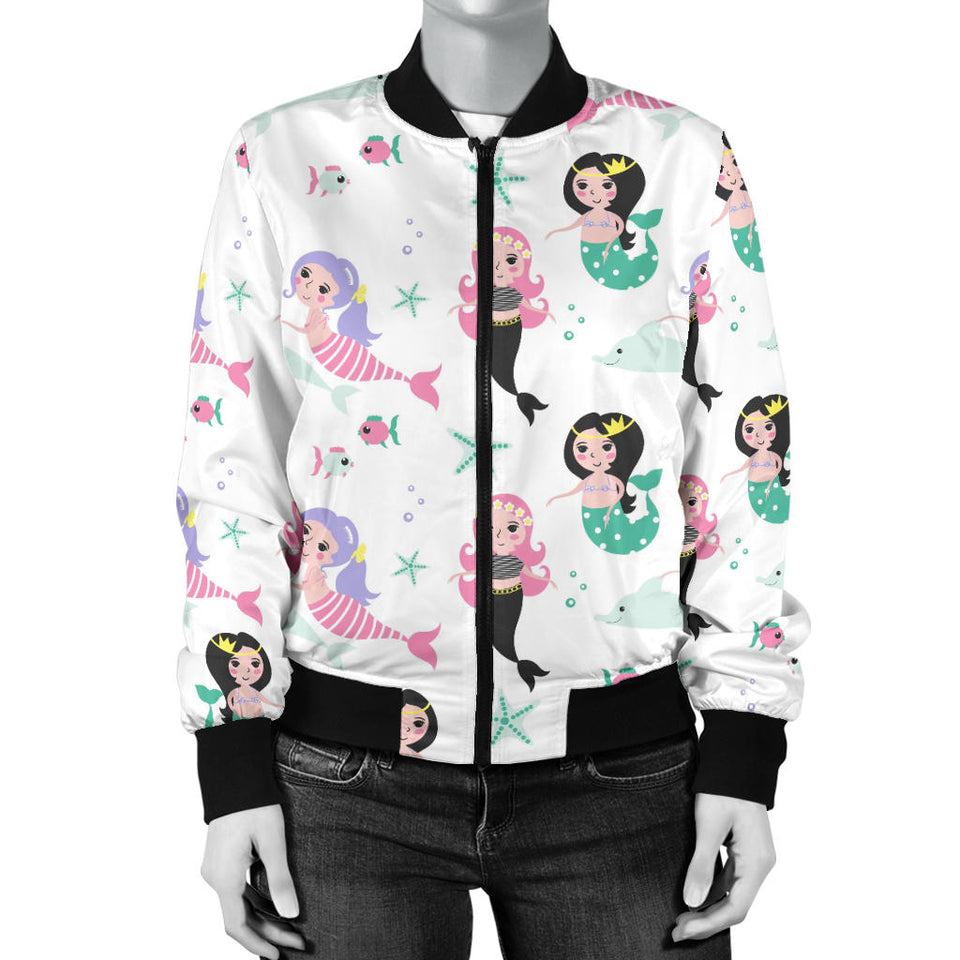 Cute Mermaid Dolphin Fish Starfish Pattern Women'S Bomber Jacket
