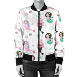 Cute Mermaid Dolphin Fish Starfish Pattern Women'S Bomber Jacket