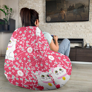 Maneki Neko Lucky Cat Sakura Pink Background Bean Bag Cover