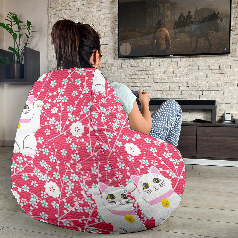 Maneki Neko Lucky Cat Sakura Pink Background Bean Bag Cover