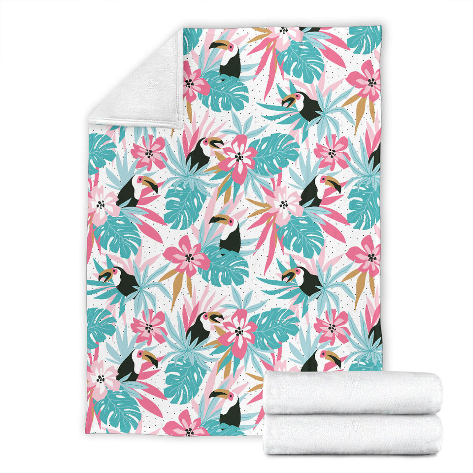 Toucan Tropical Flower Leave Pattern Premium Blanket