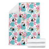 Toucan Tropical Flower Leave Pattern Premium Blanket