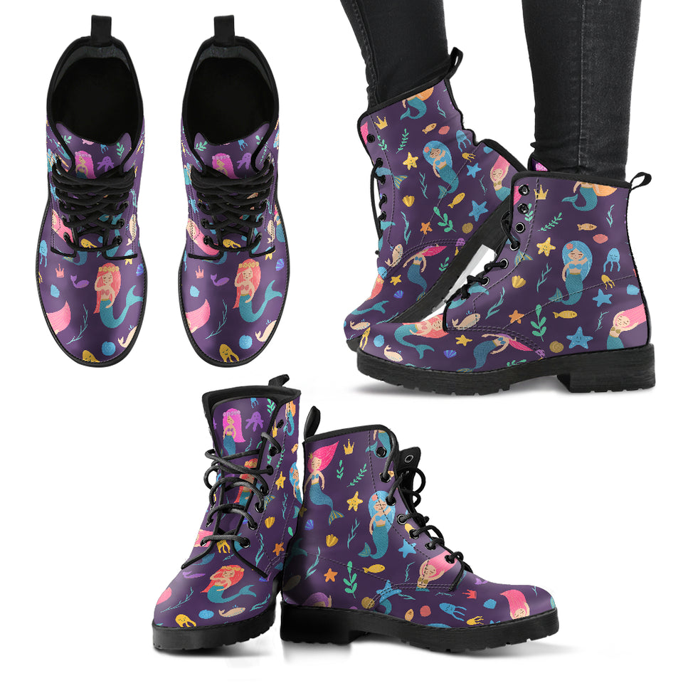 Beautiful Mermaid Fish Jellyfish Algae Other Marine World Leather Boots