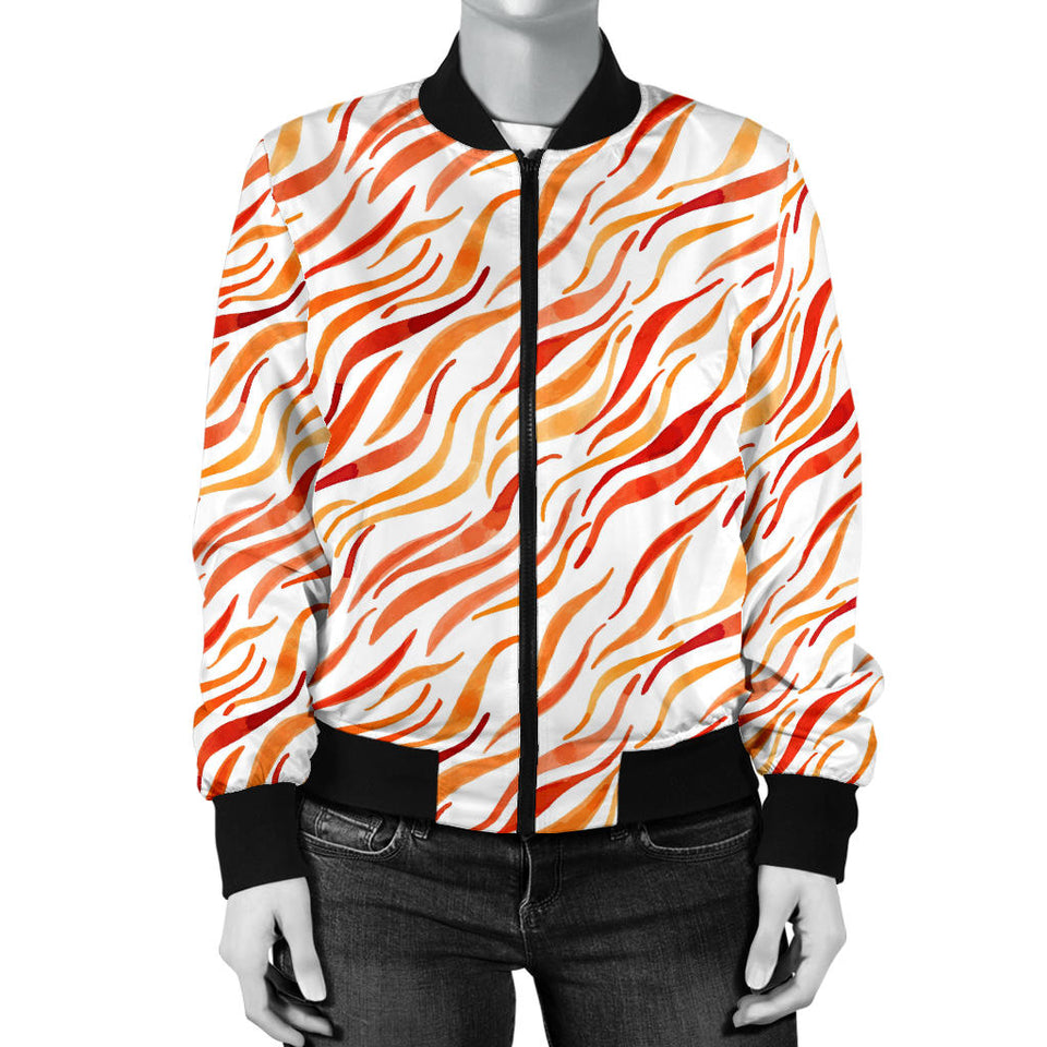 Fire Flame Watercolor Pattern Women'S Bomber Jacket