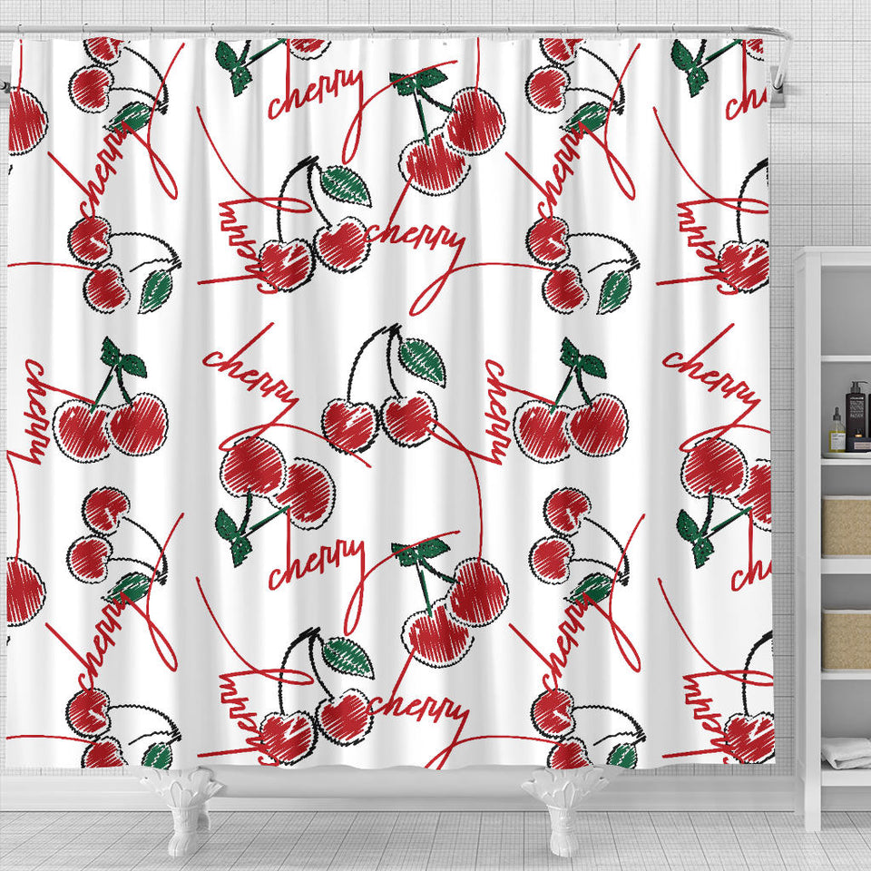 Hand Drawn Cherry Pattern Shower Curtain Fulfilled In US