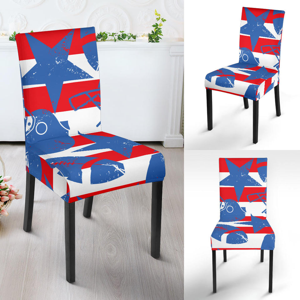American Football Ball Star Stripes Pattern Dining Chair Slipcover