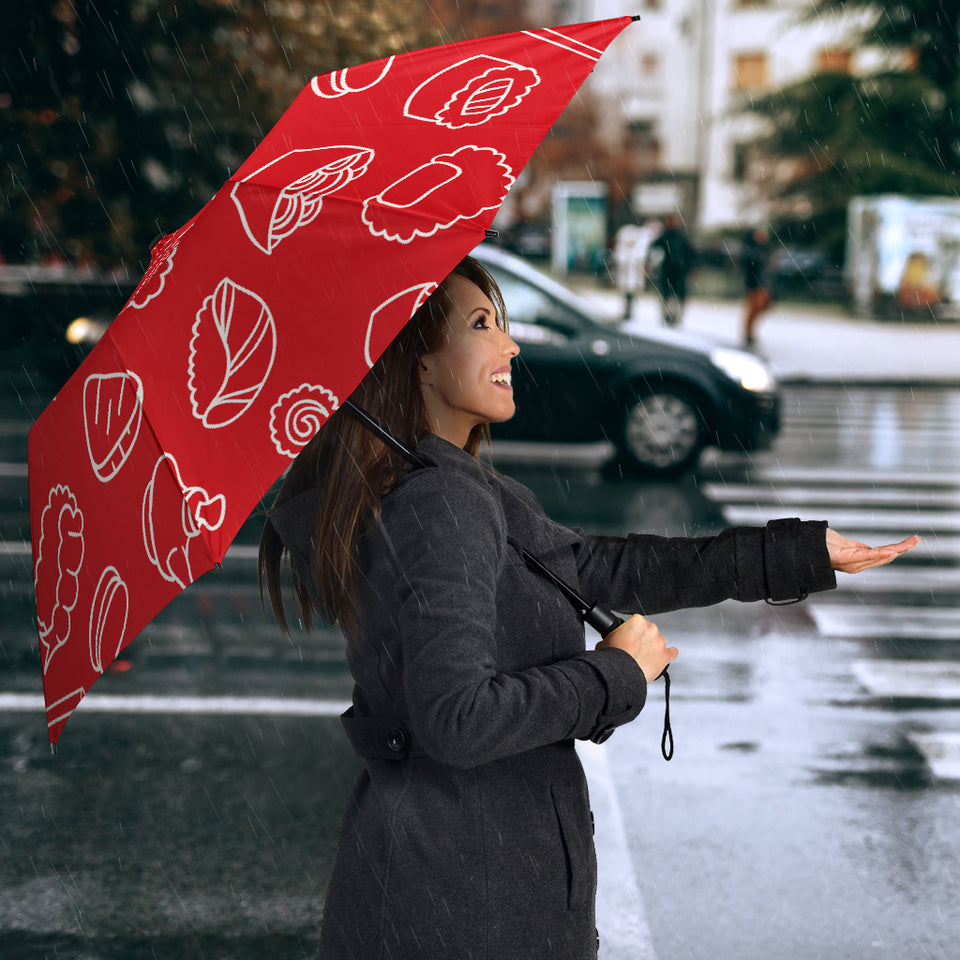 Sushi Pattern Red Background Umbrella