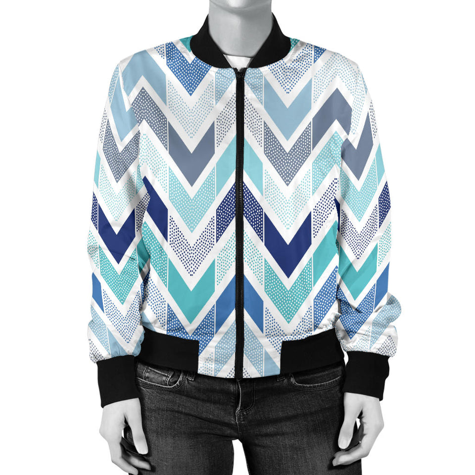 Zigzag  Chevron Blue Pattern Women'S Bomber Jacket