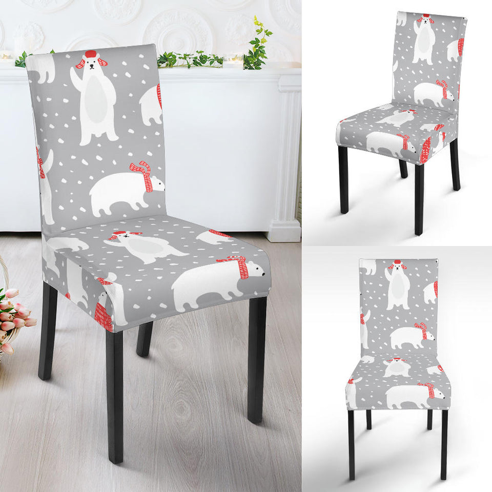 Cute Polar Bear Christmas Snow Pattern Dining Chair Slipcover
