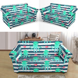 Cute Octopuses Heart Striped Background Loveseat Couch Slipcover