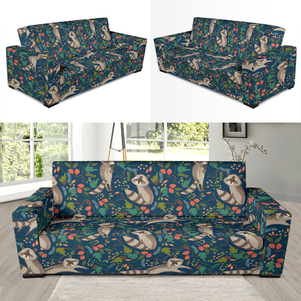 Raccoon Tropical Leaves Pattern Sofa Slipcover