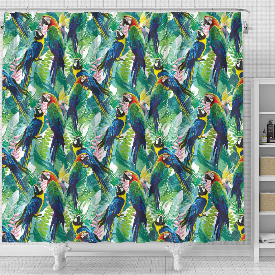 Colorful Parrot Exotic Flower Leaves Shower Curtain Fulfilled In US
