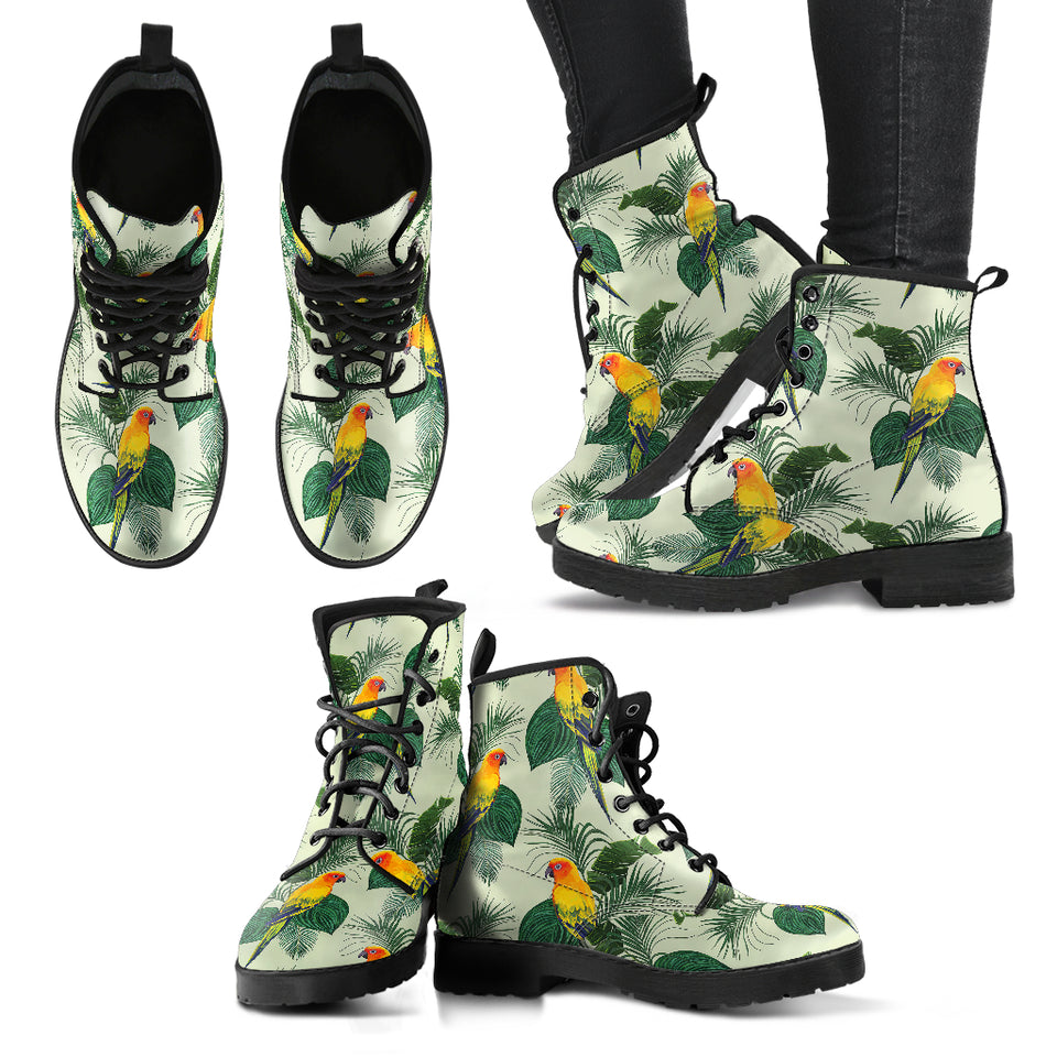 Beautiful Parrot Palm Leaves Pattern Leather Boots