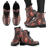 Fox Leaves Mushroom Pattern Leather Boots