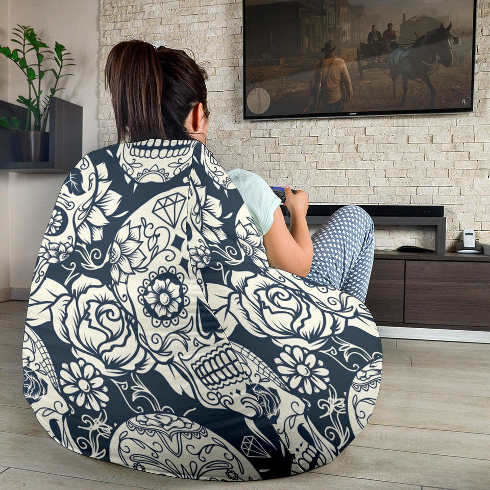 Sugar Skull Black White Pattern Bean Bag Cover