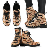 Dachshund Floral Background Leather Boots
