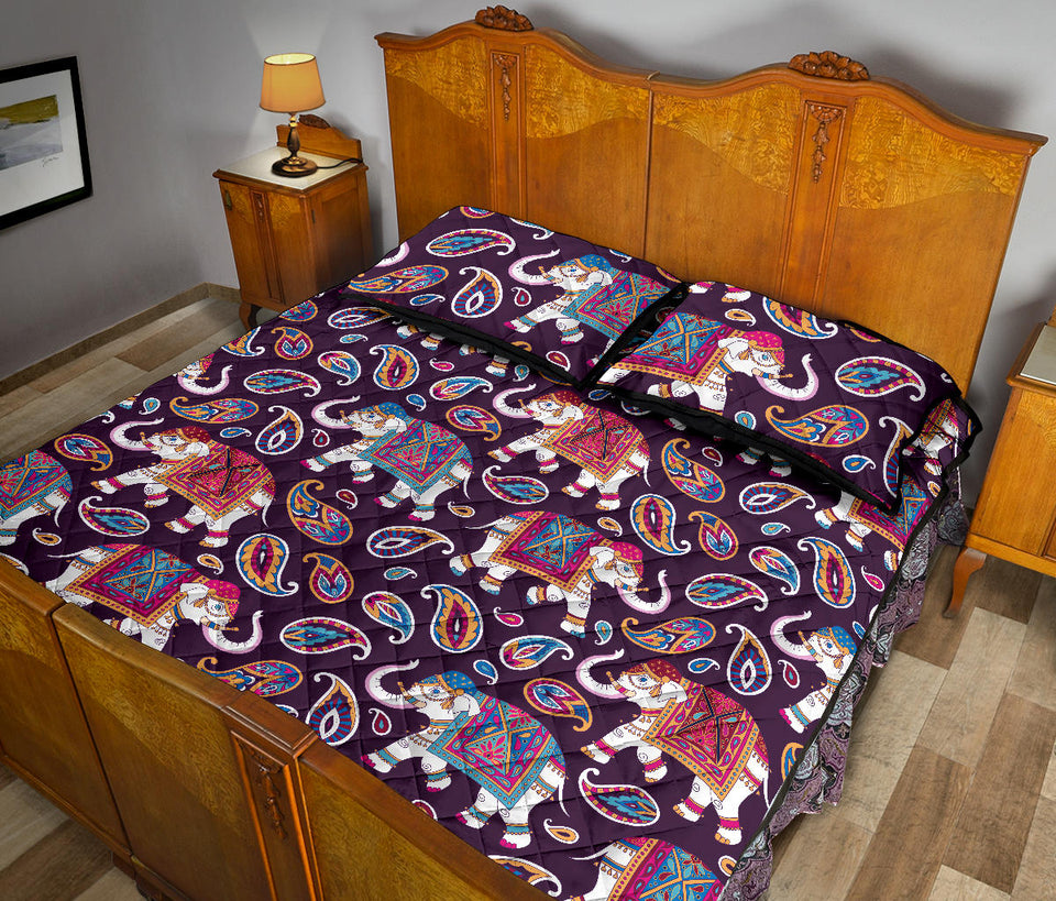 Elephant indian style ornament pattern Quilt Bed Set