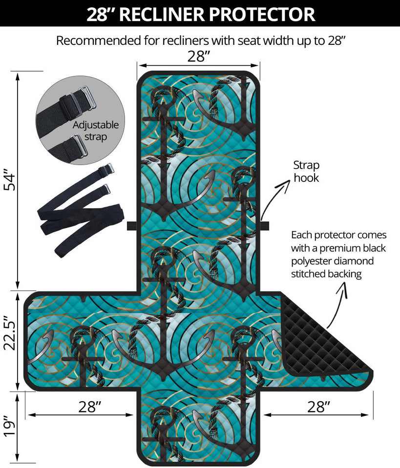 Anchor nautical green background Recliner Cover Protector