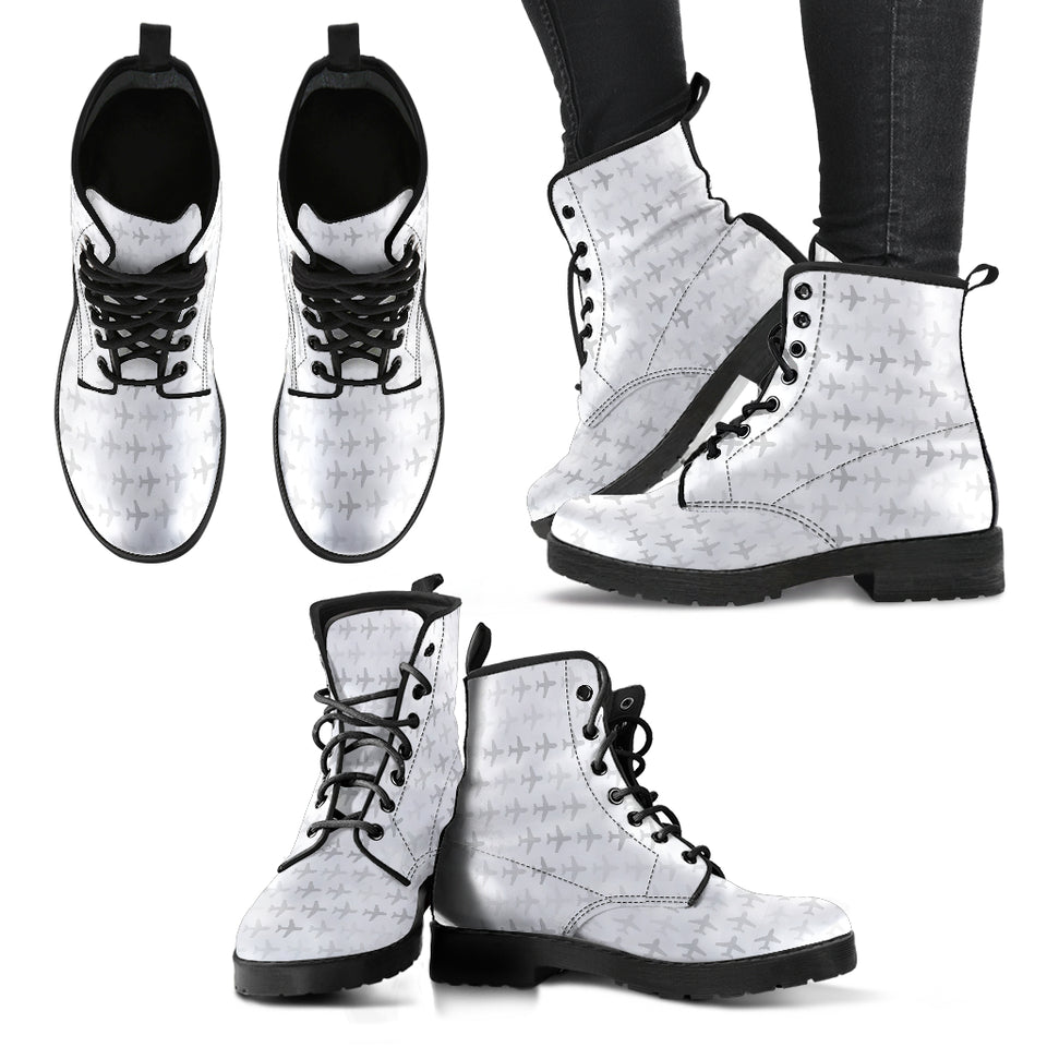 Airplane Print Pattern Leather Boots
