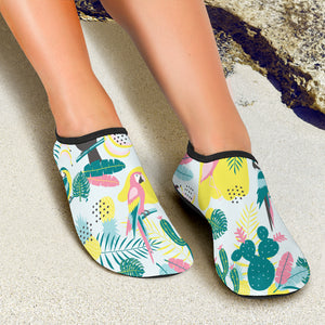 Cute Parrot Toucan Flamingo Cactus Exotic Leaves Pattern Aqua Shoes