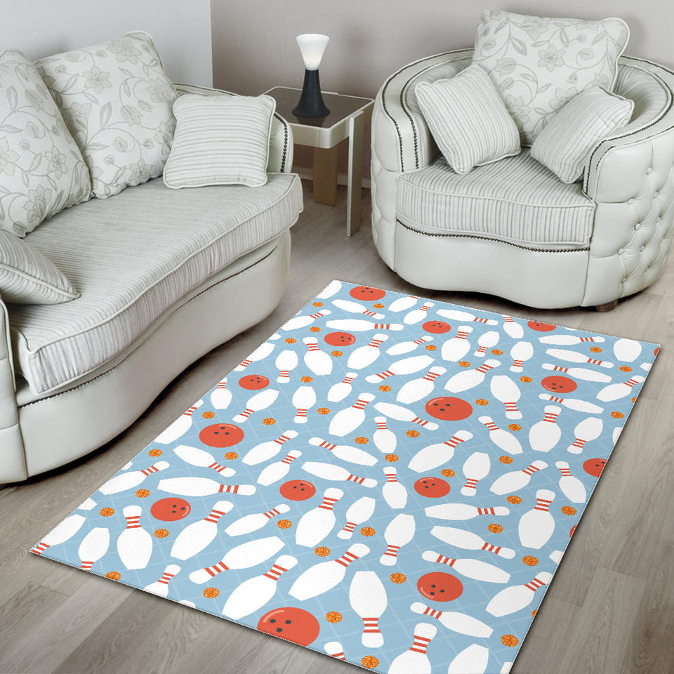Bowling Ball Bowling Pins Blue Blackground Area Rug