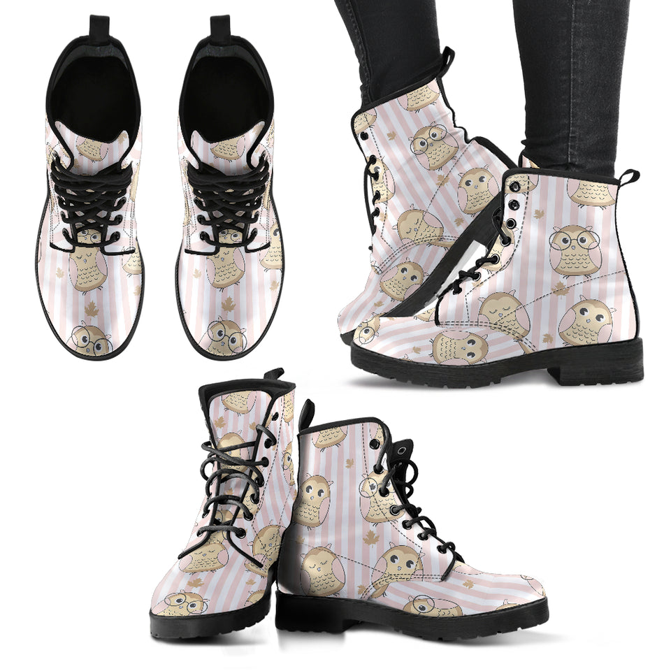 Cute Owl Leaf Leather Boots