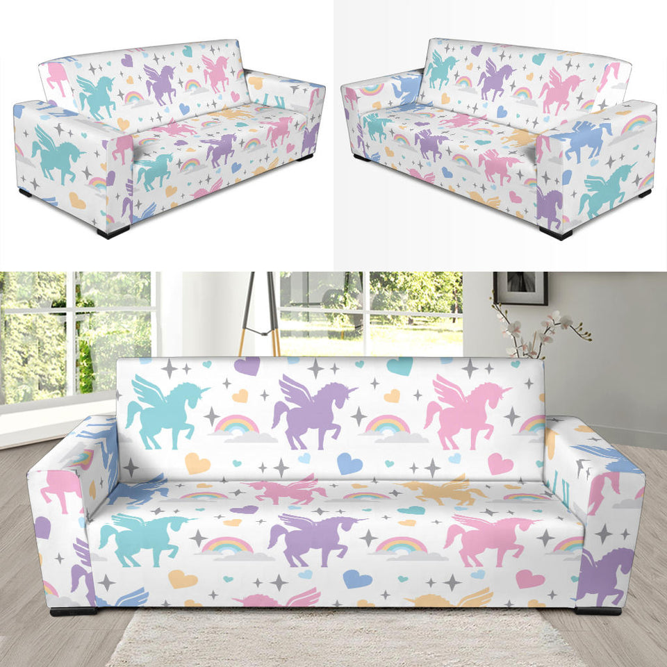 Colorful Unicorn Rainbow Heart Pattern Sofa Slipcover