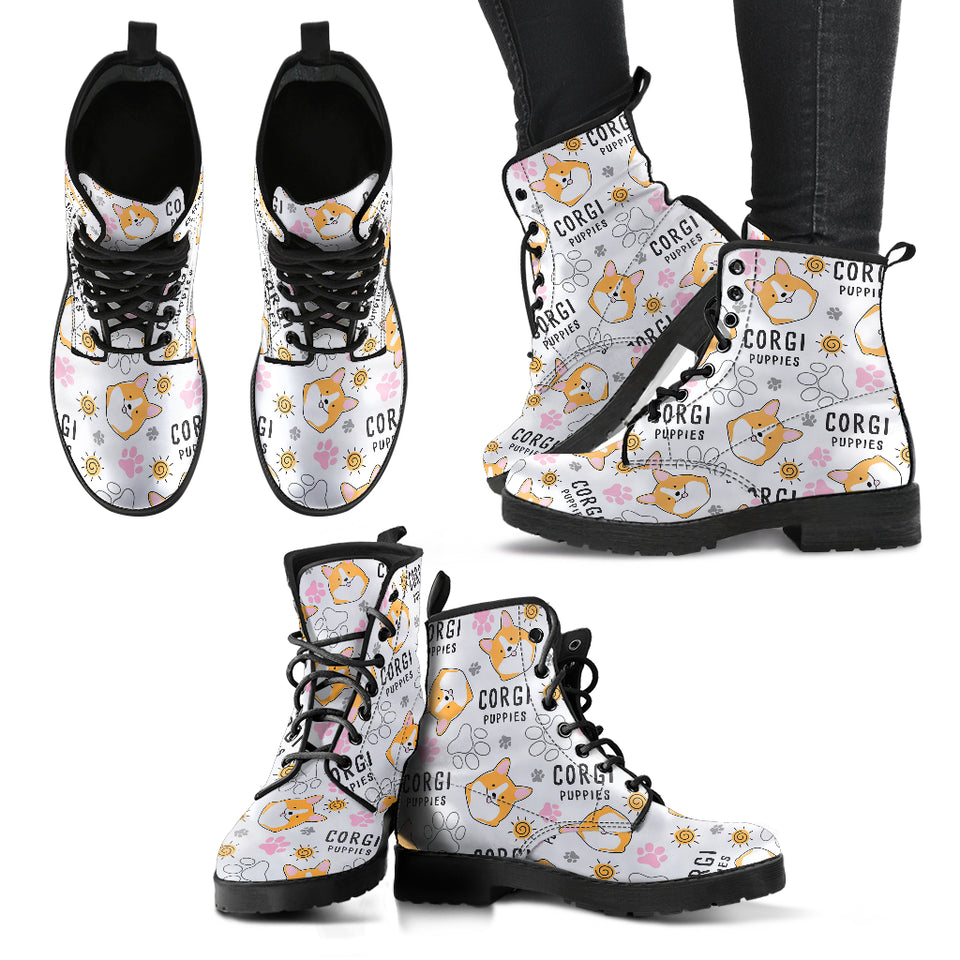 Corgi Dog Pattern Leather Boots