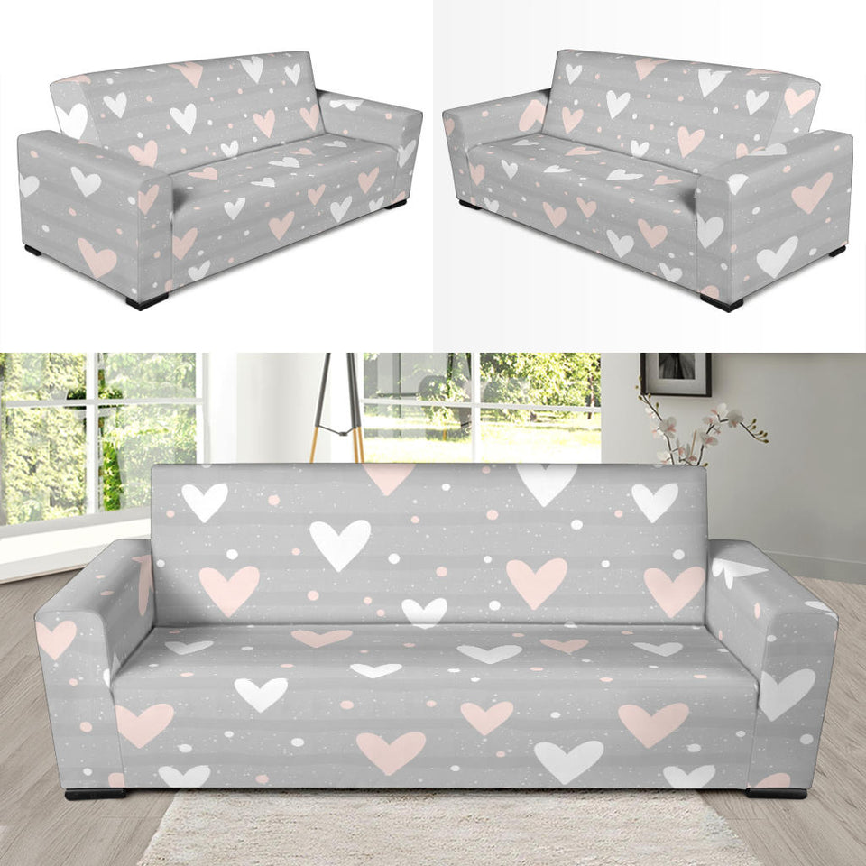 Heart Pattern Gray Background Sofa Slipcover