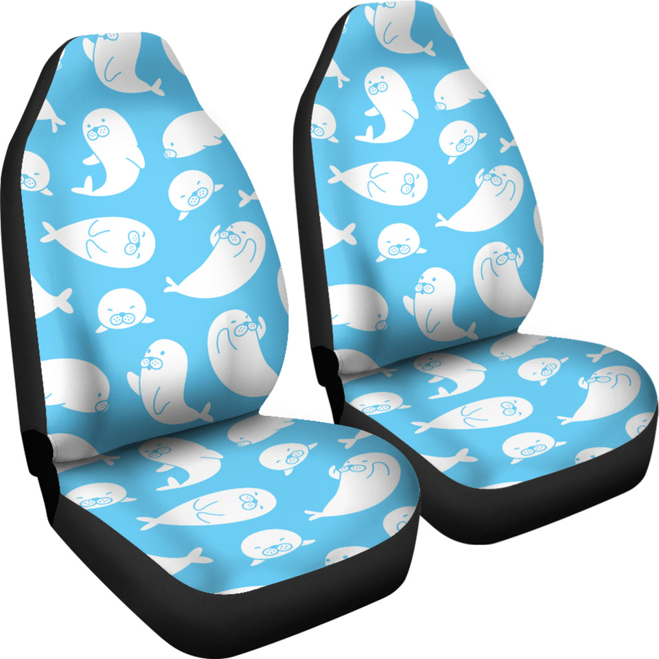 Cute White Sea Lion Seals Pattern  Universal Fit Car Seat Covers