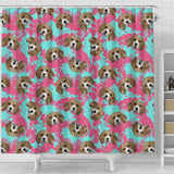 Beagle Muzzles Turquoise Paint Splashes Pink Pattern Shower Curtain Fulfilled In US