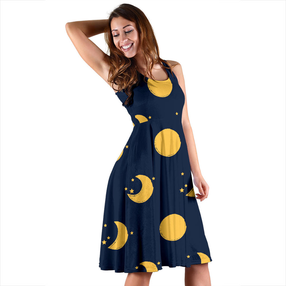 Moon Star Pattern Sleeveless Midi Dress