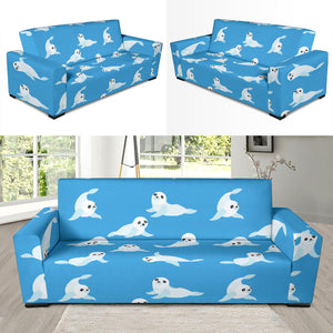 Cute Sea Lion Seal Pattern Background Sofa Slipcover