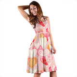 Hand Drawn Heart Design Pattern Sleeveless Midi Dress