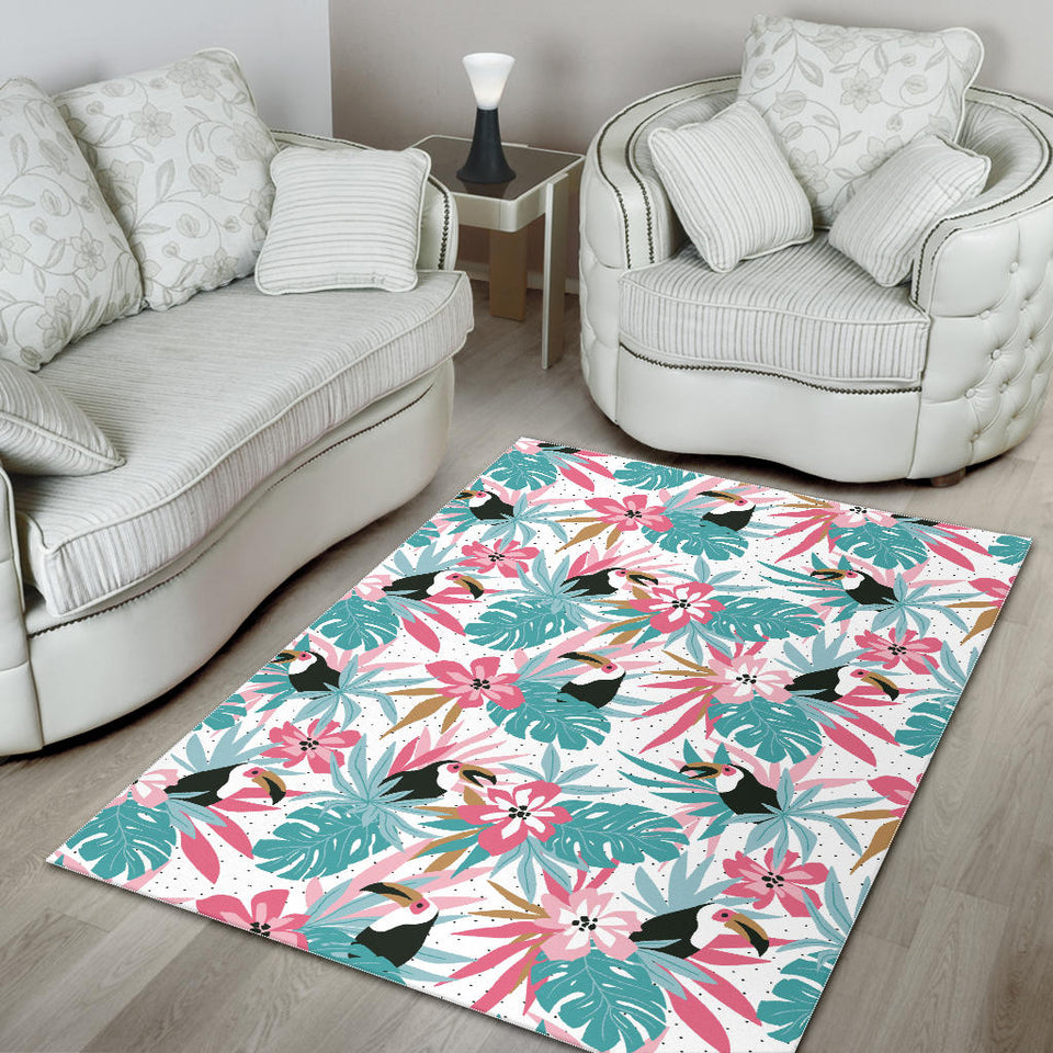 Toucan Tropical Flower Leave Pattern Area Rug