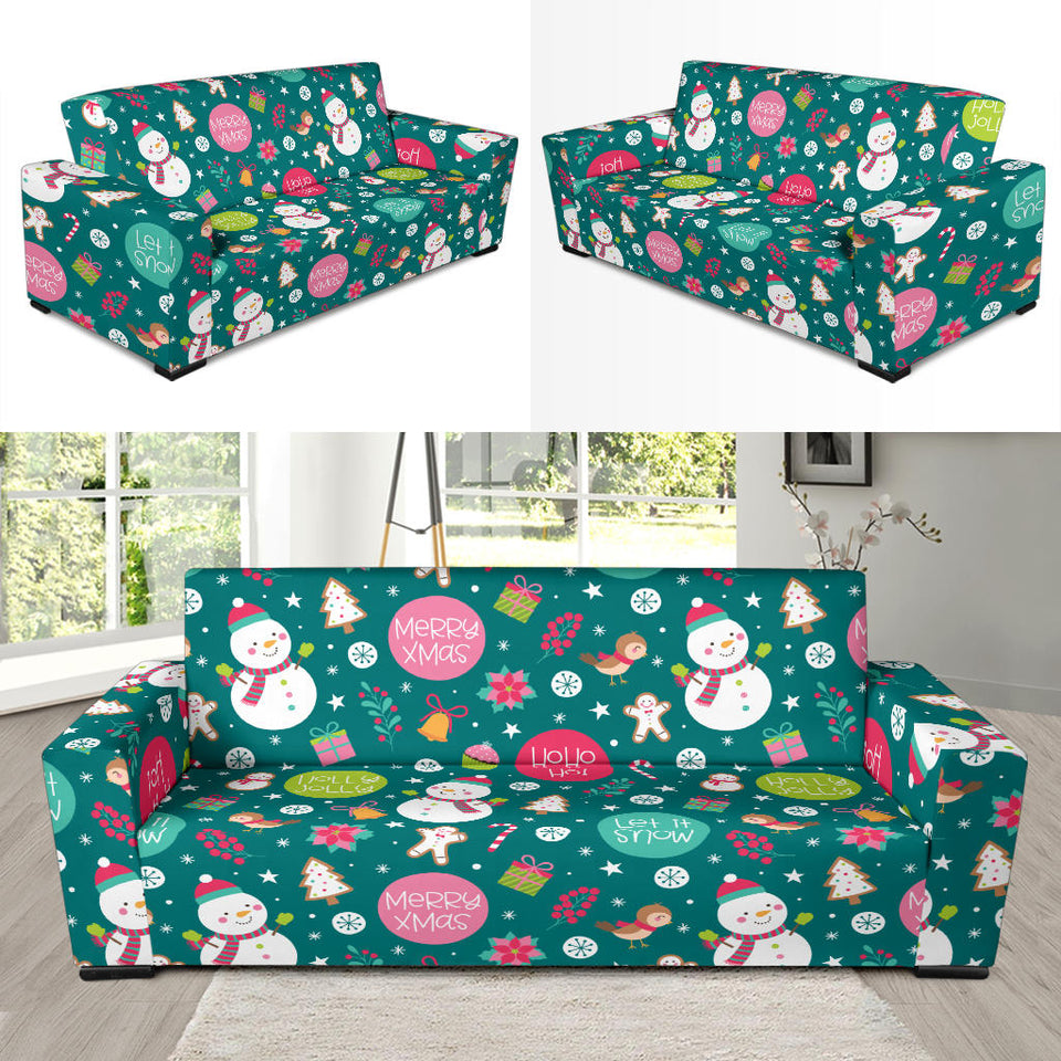 Snowman Bird Decorative Elements Christmas Pattern Sofa Slipcover