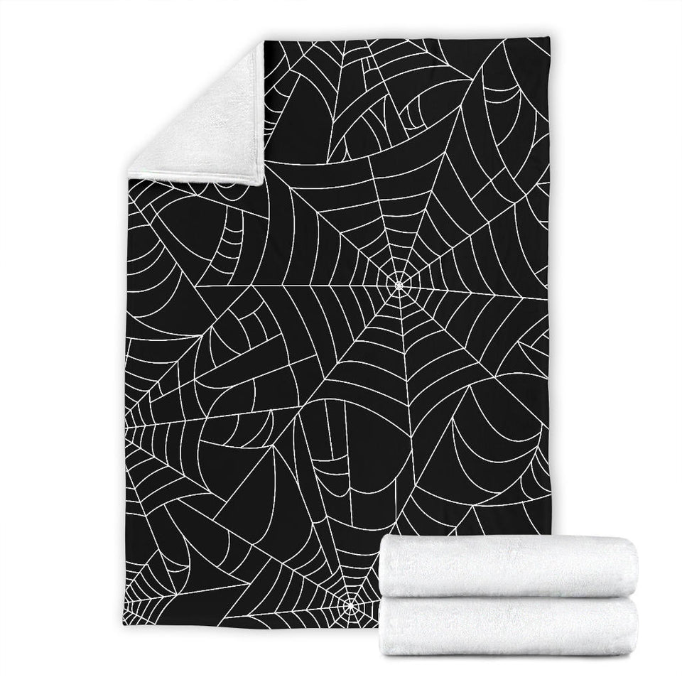 Spider Web Pattern Black Background White Cobweb Premium Blanket