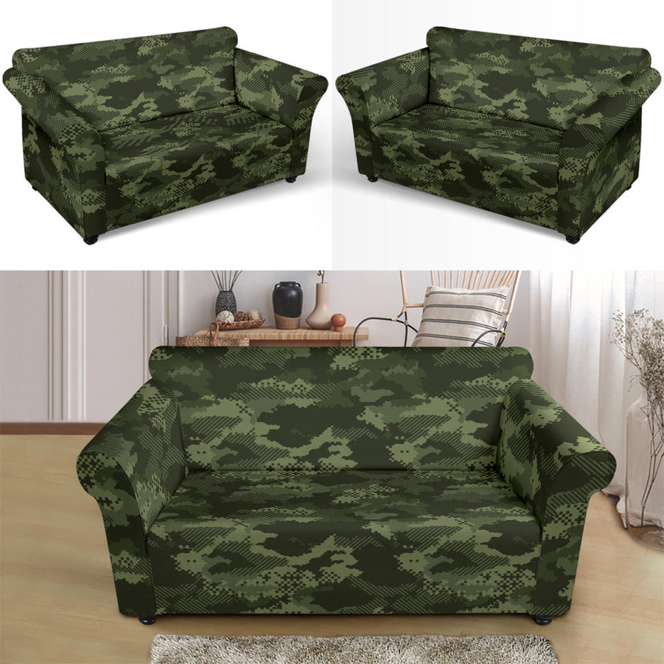 Digital Green Camo Camouflage Pattern Loveseat Couch Slipcover